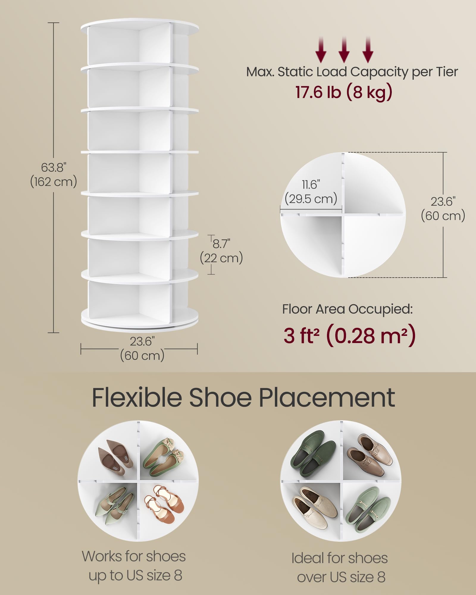VASAGLE 7-Tier 360° Rotating Shoe Rack Organizer - White