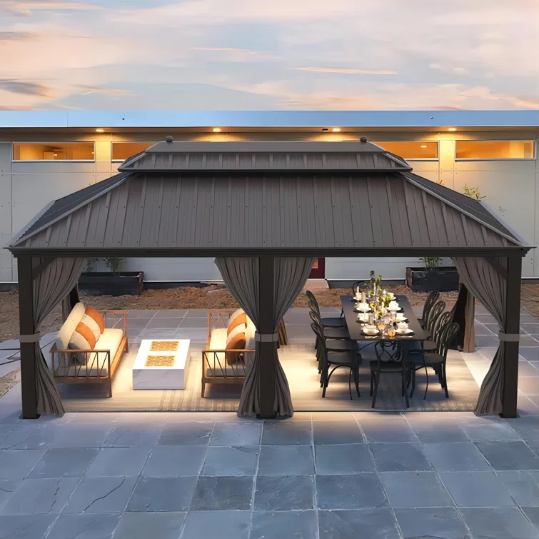 20 Ft. W x 12 Ft. D Hardtop Patio Gazebo, Outdoor Hardtop Gazebo with Double Roof