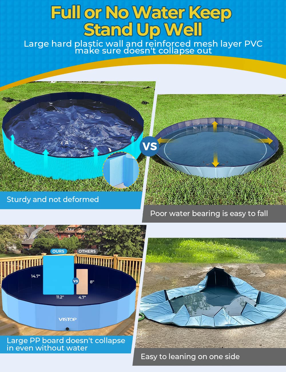 VISTOP Jumbo Foldable Dog Pool - Portable Pet Bathing Tub
