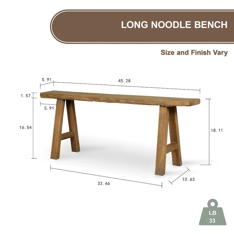 Artissance 43L Natural Wood Small Noodle Bench for Indoor and Outdoor Use - Perfect for Entryways, Hallways, and Patios