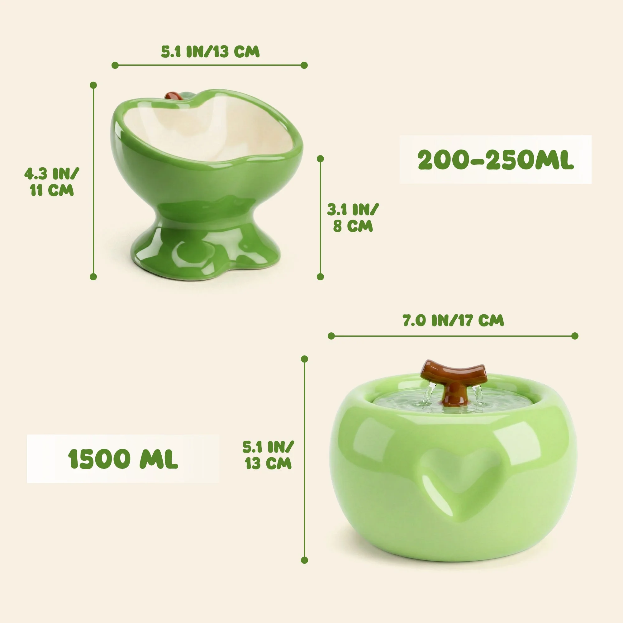 Love Apple Cat Bowl & Fountain Set