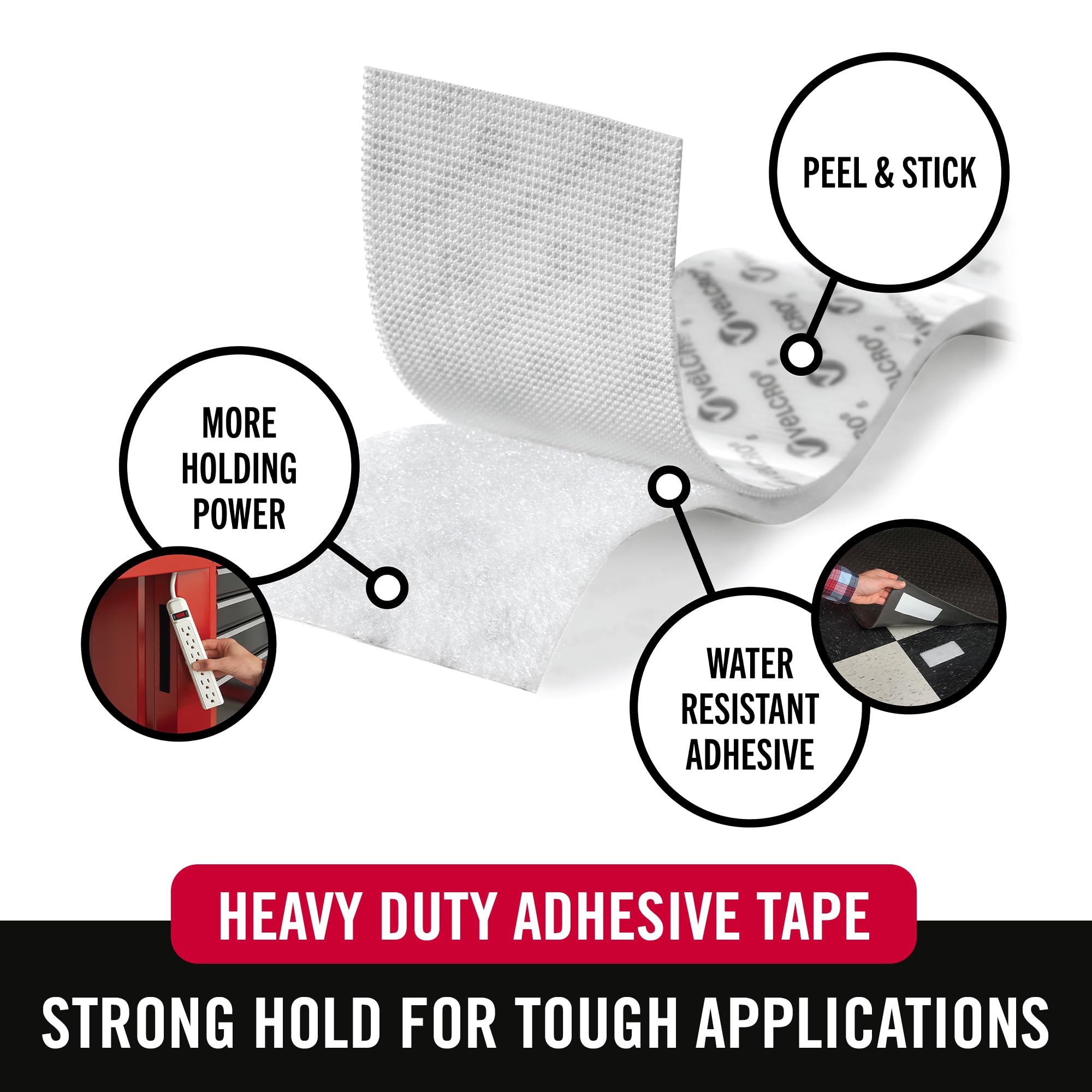 VELCRO BRAND Heavy Duty Tape 12ft Roll - Strong Adhesive, 1.5in Width