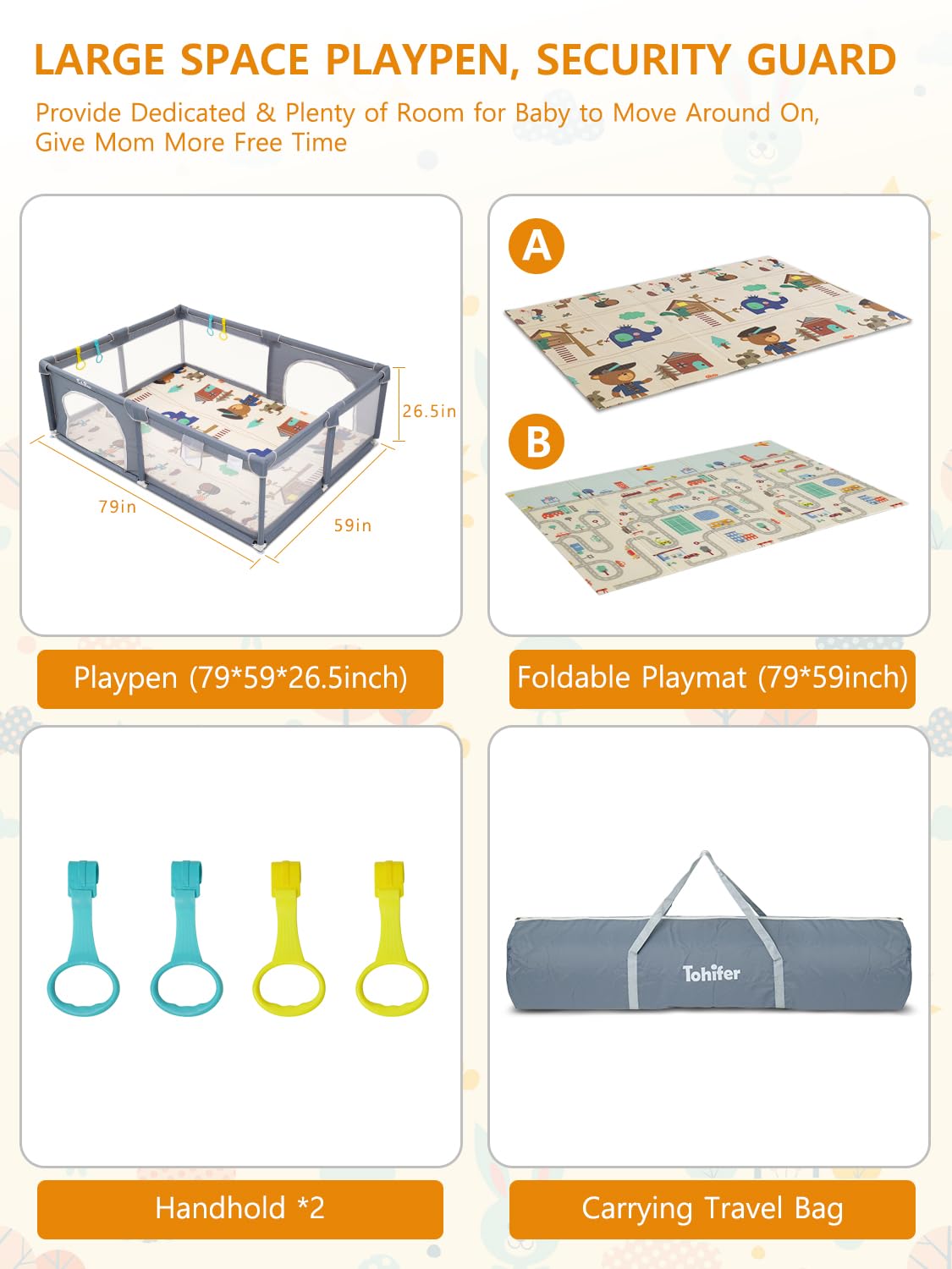 TOHIFER Baby Playpen with Mat, 79x59x26.5 with 0.4 Playmat