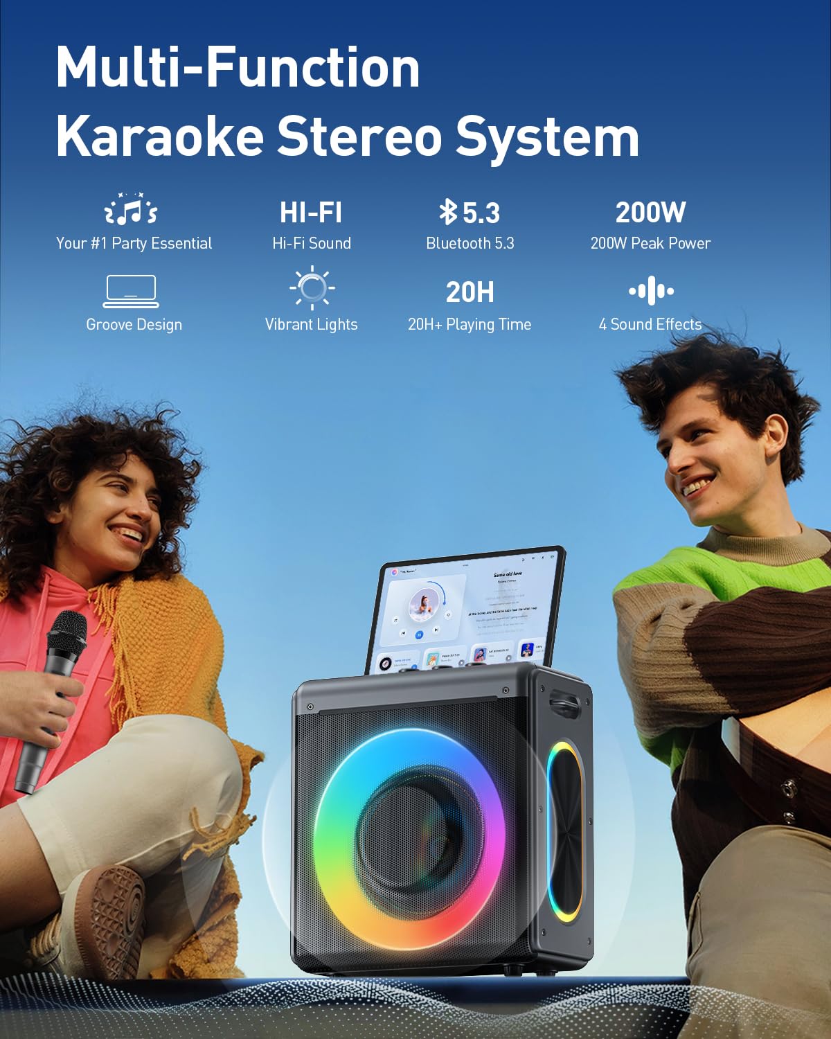 VERKB Karaoke Machine with 2 Wireless Microphones - Portable PA System