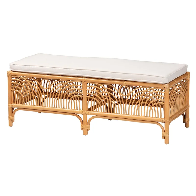 Bali & Pari Materra Contemporary Bohemian Natural Brown Rattan Bench