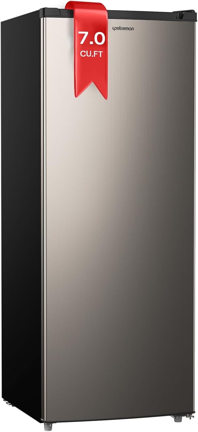 Upright Freezer UP-70 7 Cu Ft Convertible Refrigerator Freezer 5 Shelves Reversible Door Stainless Steel Stand Up Design