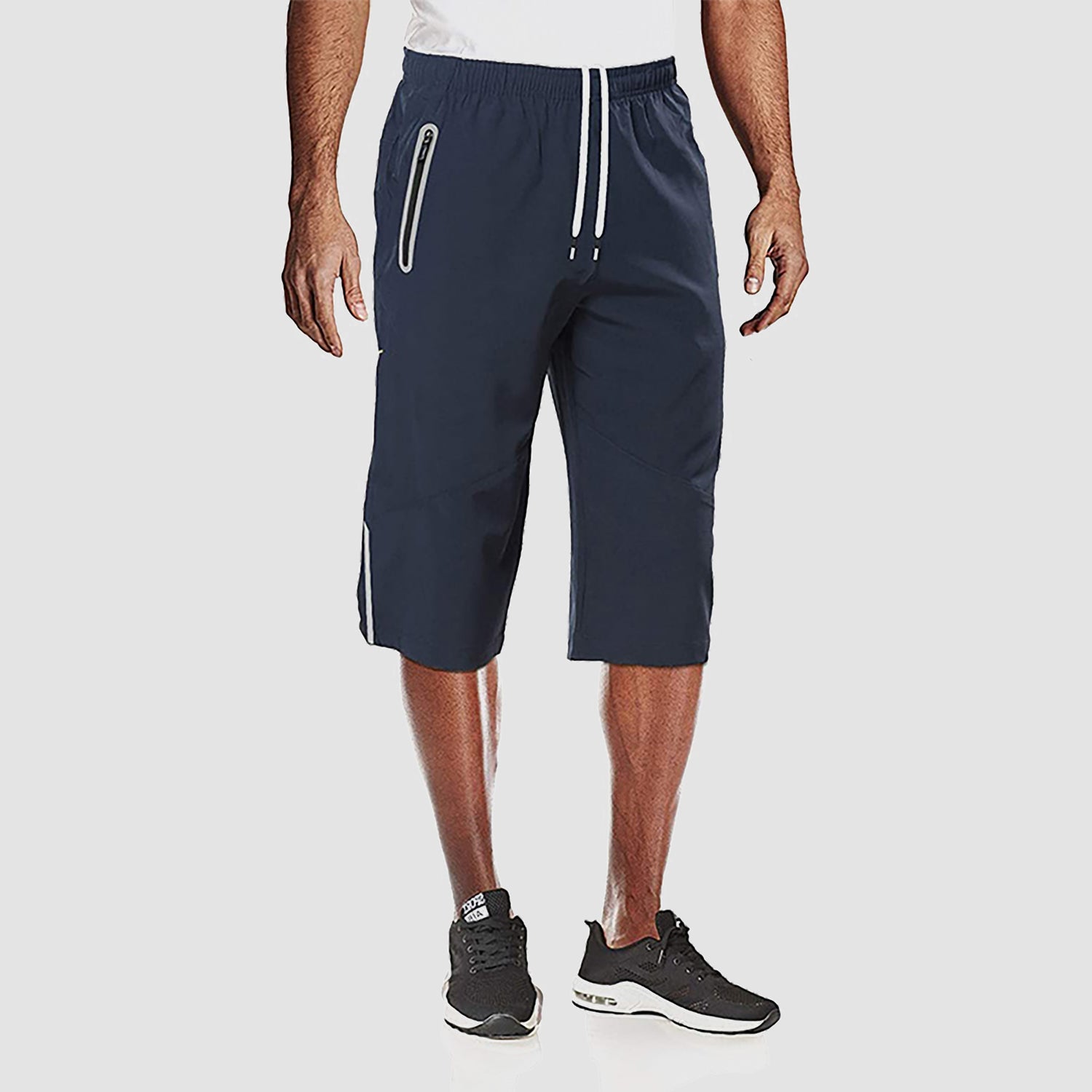 Men's Outdoor Hiking Summer Quick Dry Thin Breathable Ripstop Knee Shorts with Reflective Zipper Pockets