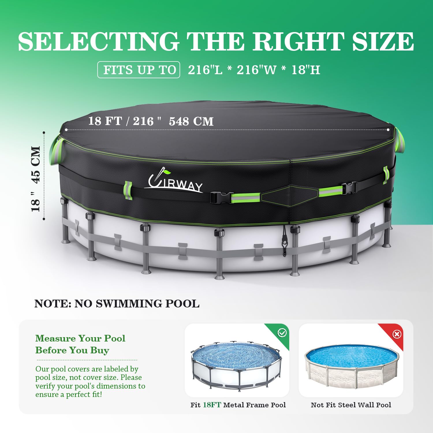 UIRWAY 500D Heavy Duty 18FT Round Pool Cover - UV Protection