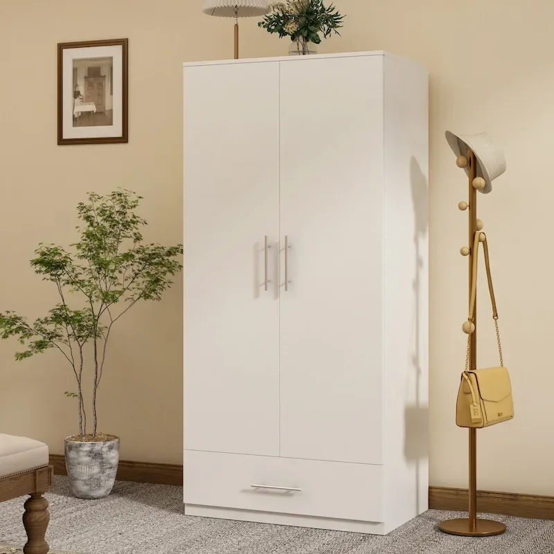 Black and White Wardrobe Armoire Closet with Drawer - 31.5W x 66.9H