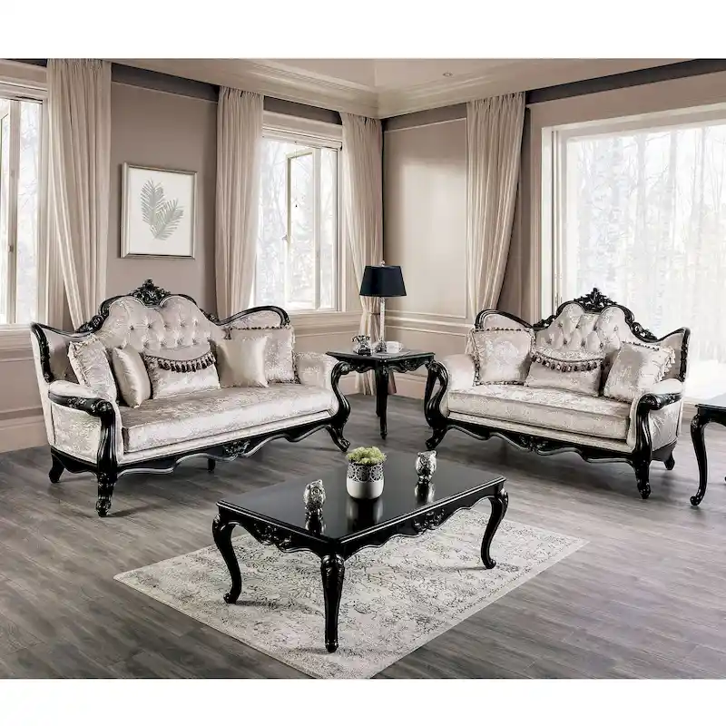 Clarissa Traditional Sofa Set by Furniture of America - Featuring Button Tufted Back and Accent Pillows