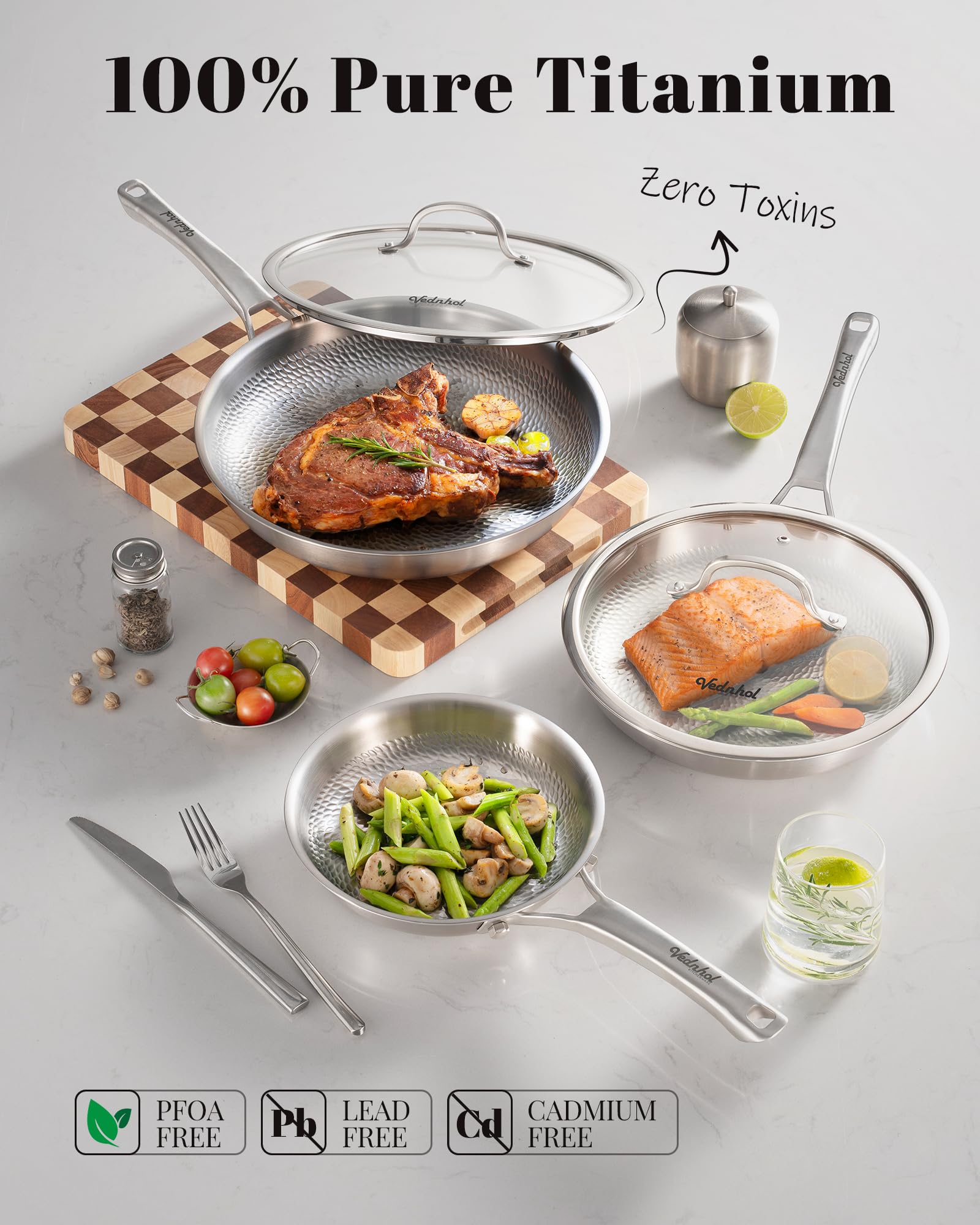 VEDNHOL Titanium Pans - Non-Toxic 12 Frying Roaster with Lid