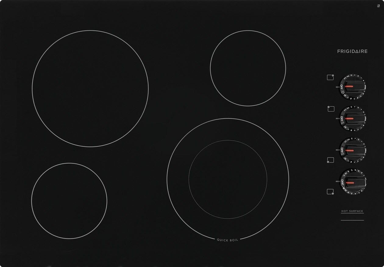 30 Inch Electric Smoothtop Cooktop FFEC3025UB 4 Radiant Elements Glass Ceramic Surface 3000W Quick Boil Drop-In Black