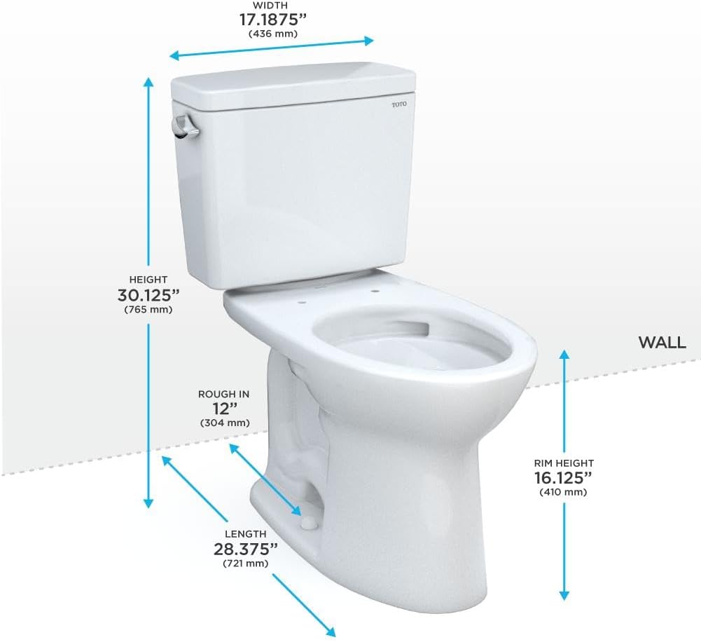 Two-piece elongated toilet CST776CSFG#01 1.6 GPF universal height Tornado Flush CEFIONTECT Cotton White 12 inch rough-in