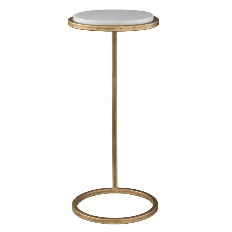 Copper Grove Vintage Gold Iron and White Marble Accent Table