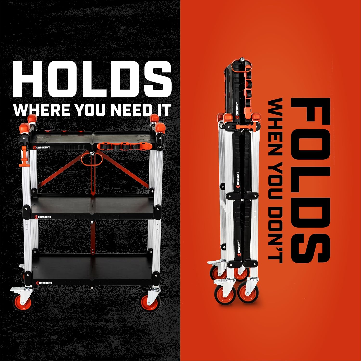 3 Shelf Folding Utility Cart Jobsite Mobile Workstation F3SCBL 300 lb Capacity Heavy Duty