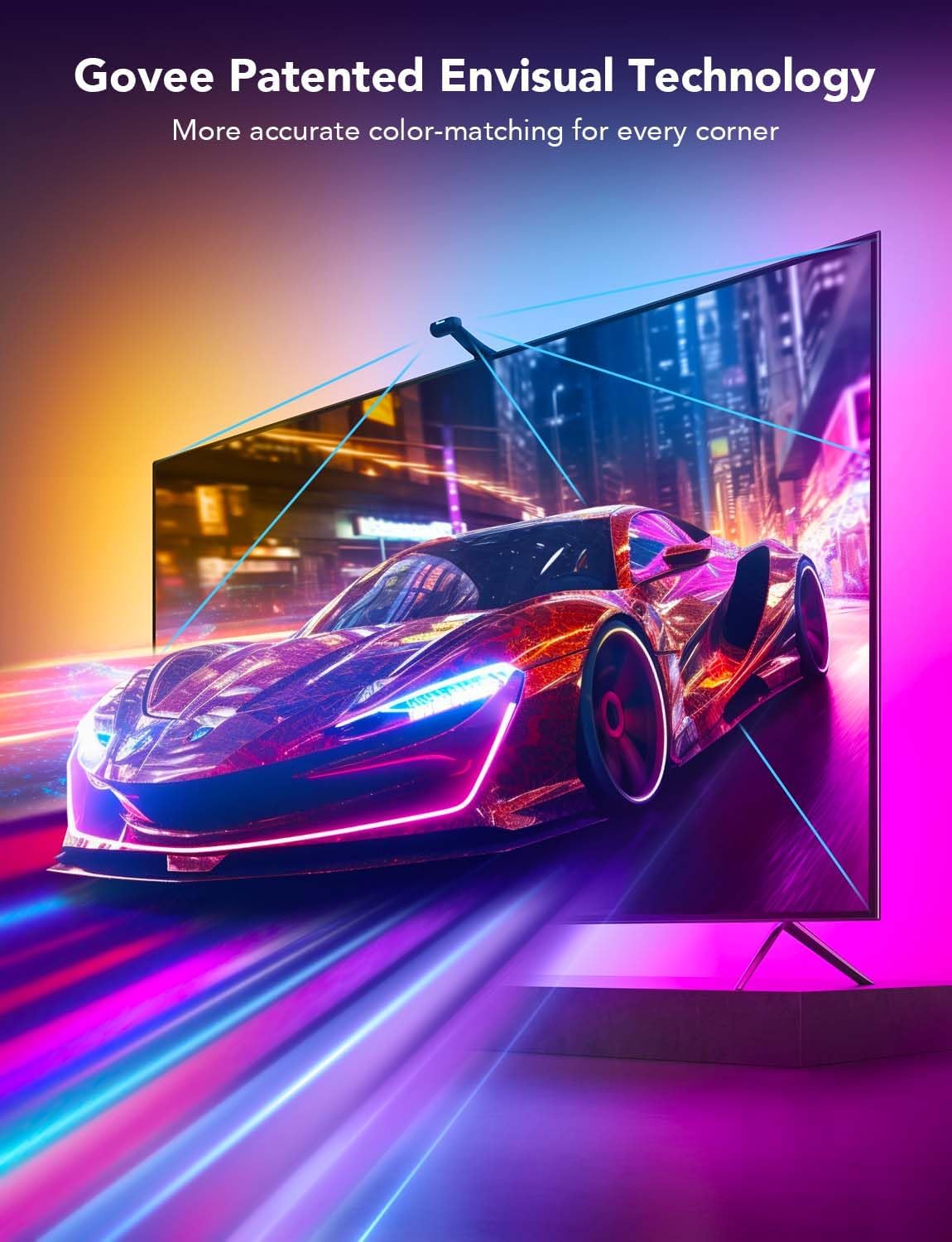Govee Envisual TV LED Backlight T2 with Dual Cameras, 21ft RGBIC Wi-Fi LED Strip Lights for 98-100 inch TVs, Double Strip Light Beads, for Christmas Decorations, Smart App Control, Music Sync