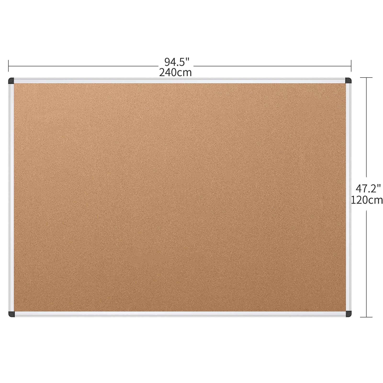 VIZ-PRO Large Cork Bulletin Board - 96 x 48 Wall-Mounted