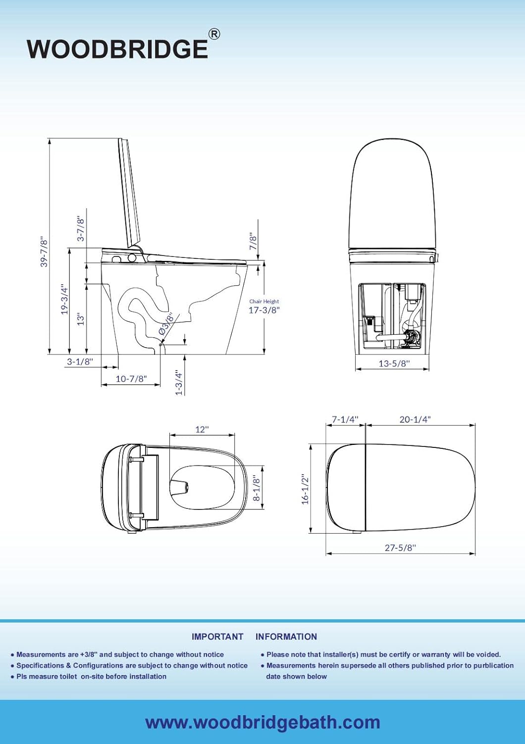WOODBRIDGE Smart Bidet Toilet with 1000 Gram MaP Flush Score,Auto Open/Close,Foam Shield,Auto Flush,Foot Sensor,Movement Drying,Heated Seat,ADA Chair Height,One Piece Toilet with Tank Built in