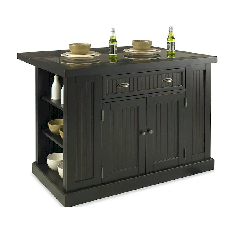Kitchen Island with Granite Top Drop Leaf and Storage Shelves