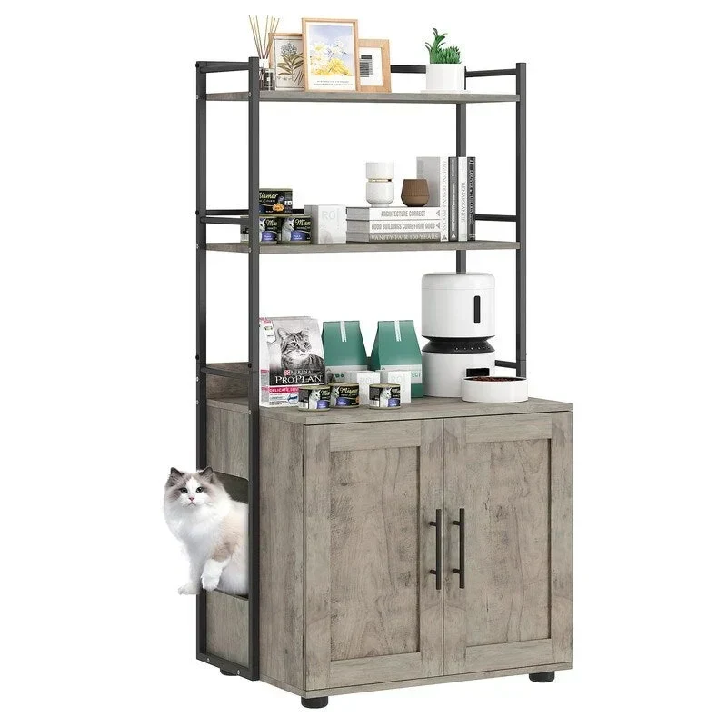 Cat Litter Box Cabinet with Shelving Storage