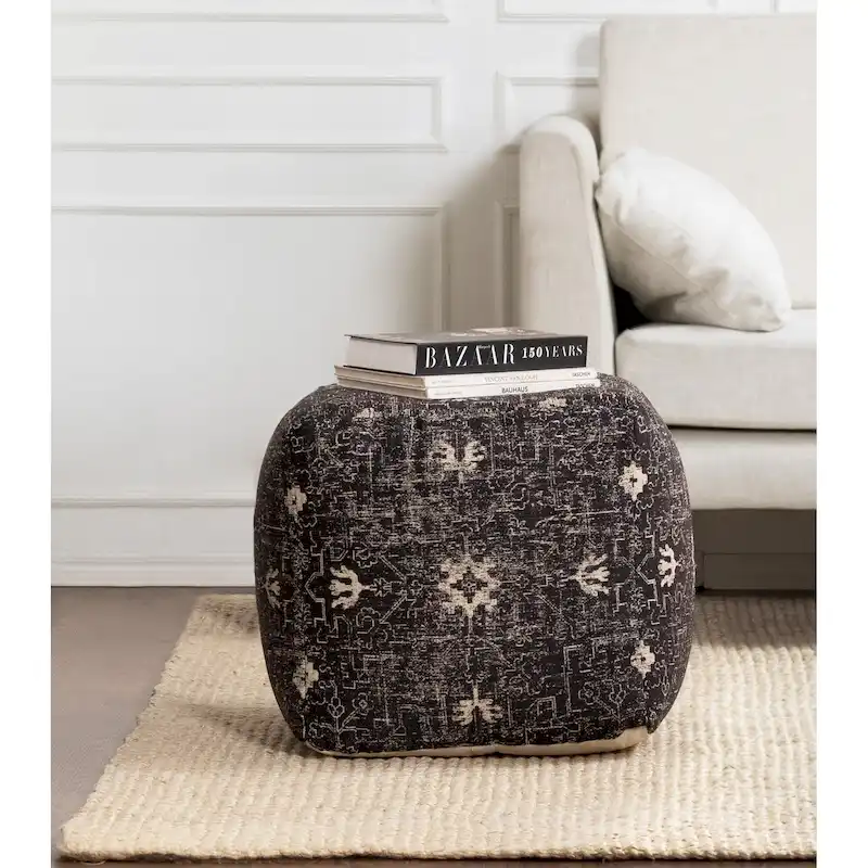 Handmade Black & White Square Pouf Ottoman - 20 x 20 x 20 Inches - Jani Tamarindo Footrest for Living Room and Nursery