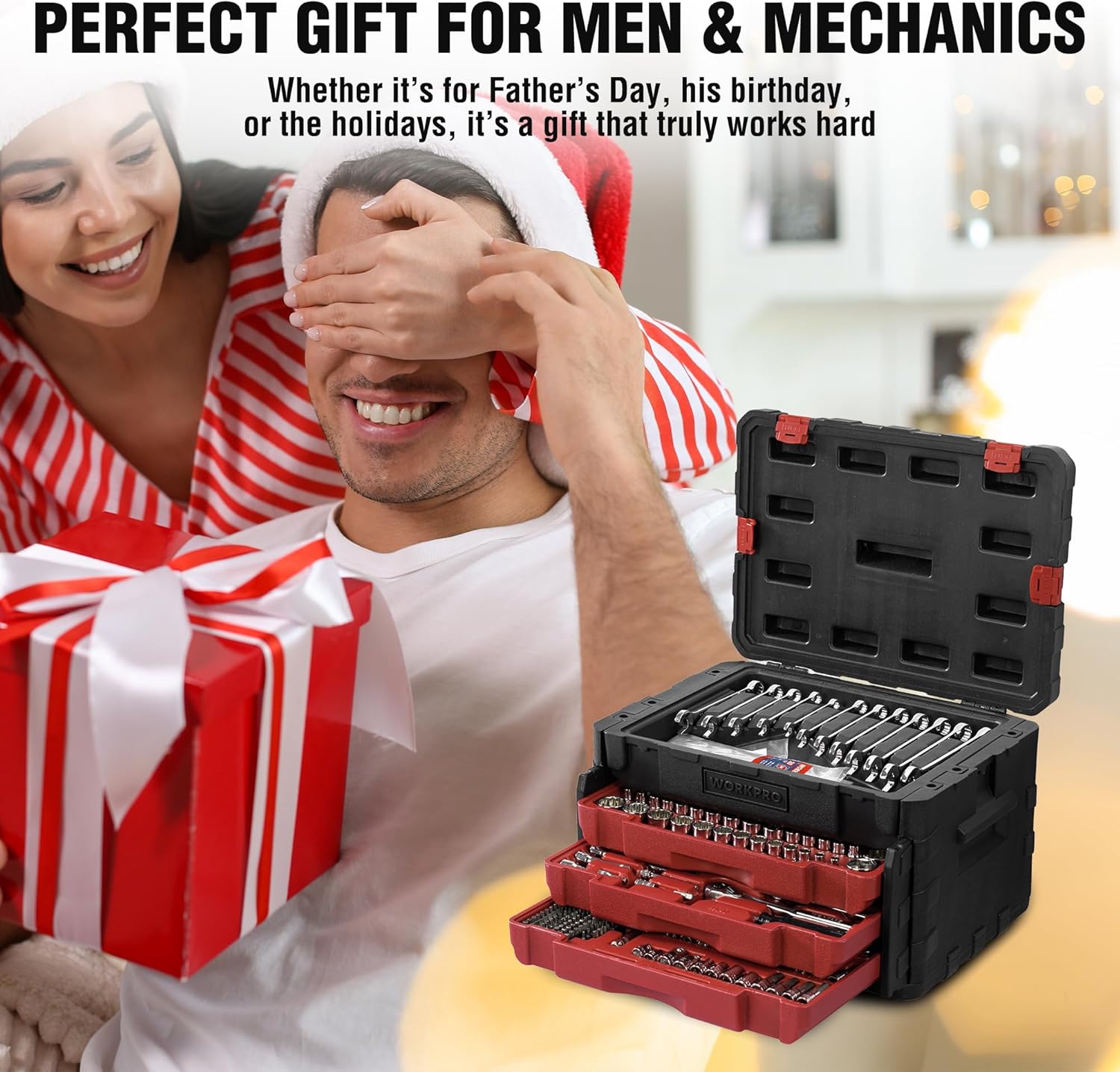 450 piece socket set drive tool kit 1/2 1/4 3/8 inch metric SAE chrome vanadium steel quick release ratchet case WP450-PMECH