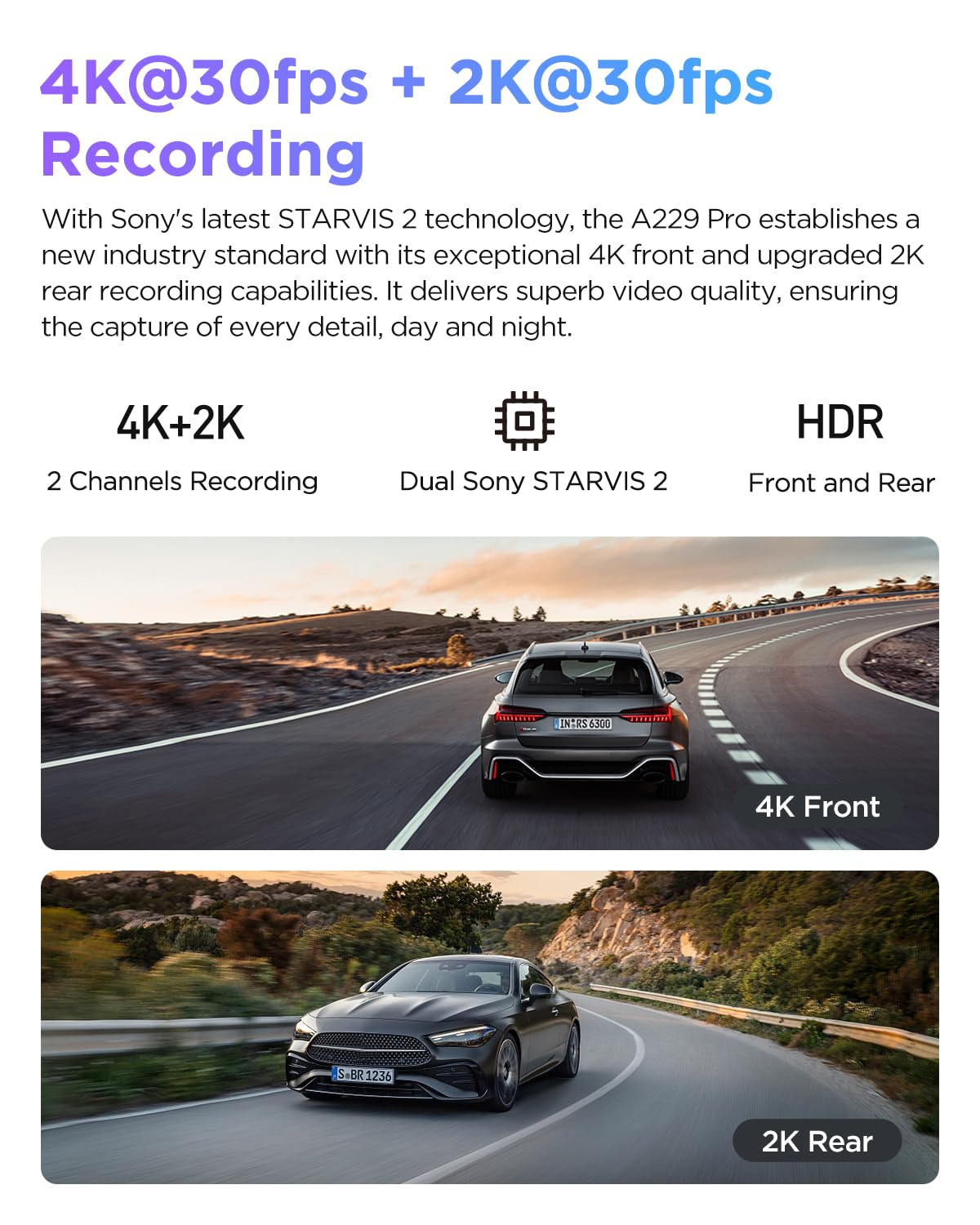 VIOFO A229 Pro 4K HDR Dash Cam - Front & Rear Dual Camera