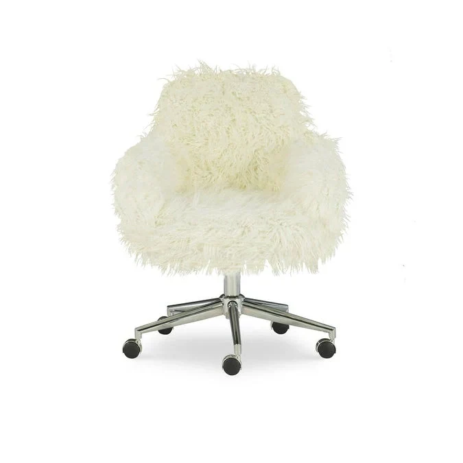Amber Off-White Faux Fur Executive Chair