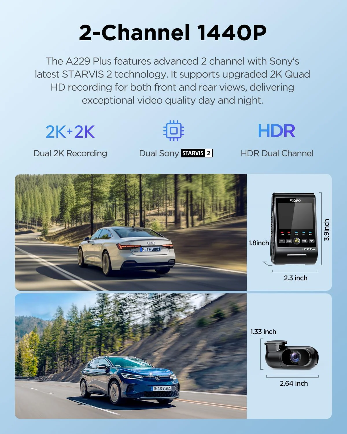 VIOFO A229 Plus Dash Cam - Dual Starvis 2 Sensors, 1440P