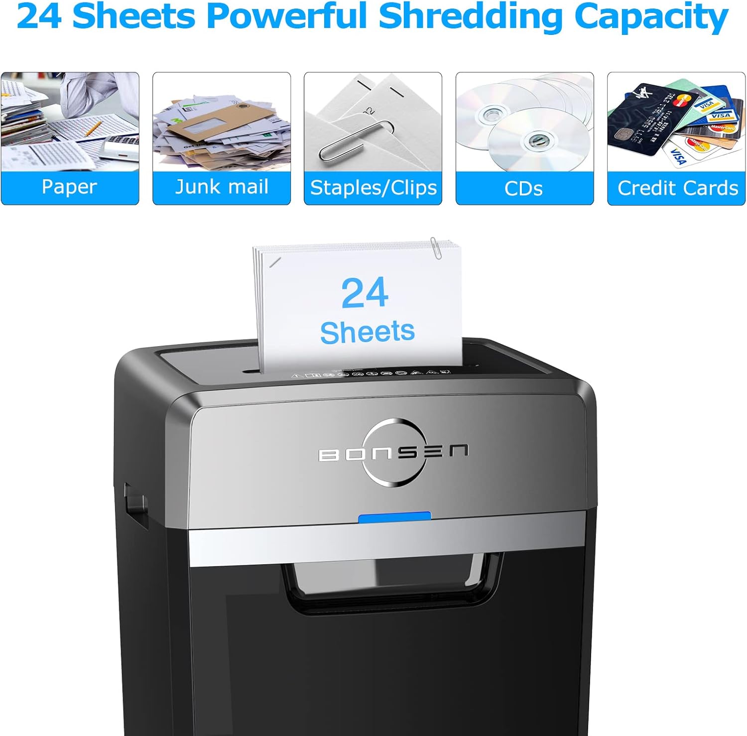 BONSEN Heavy Duty 24-Sheet Cross-Cut Paper Shredder