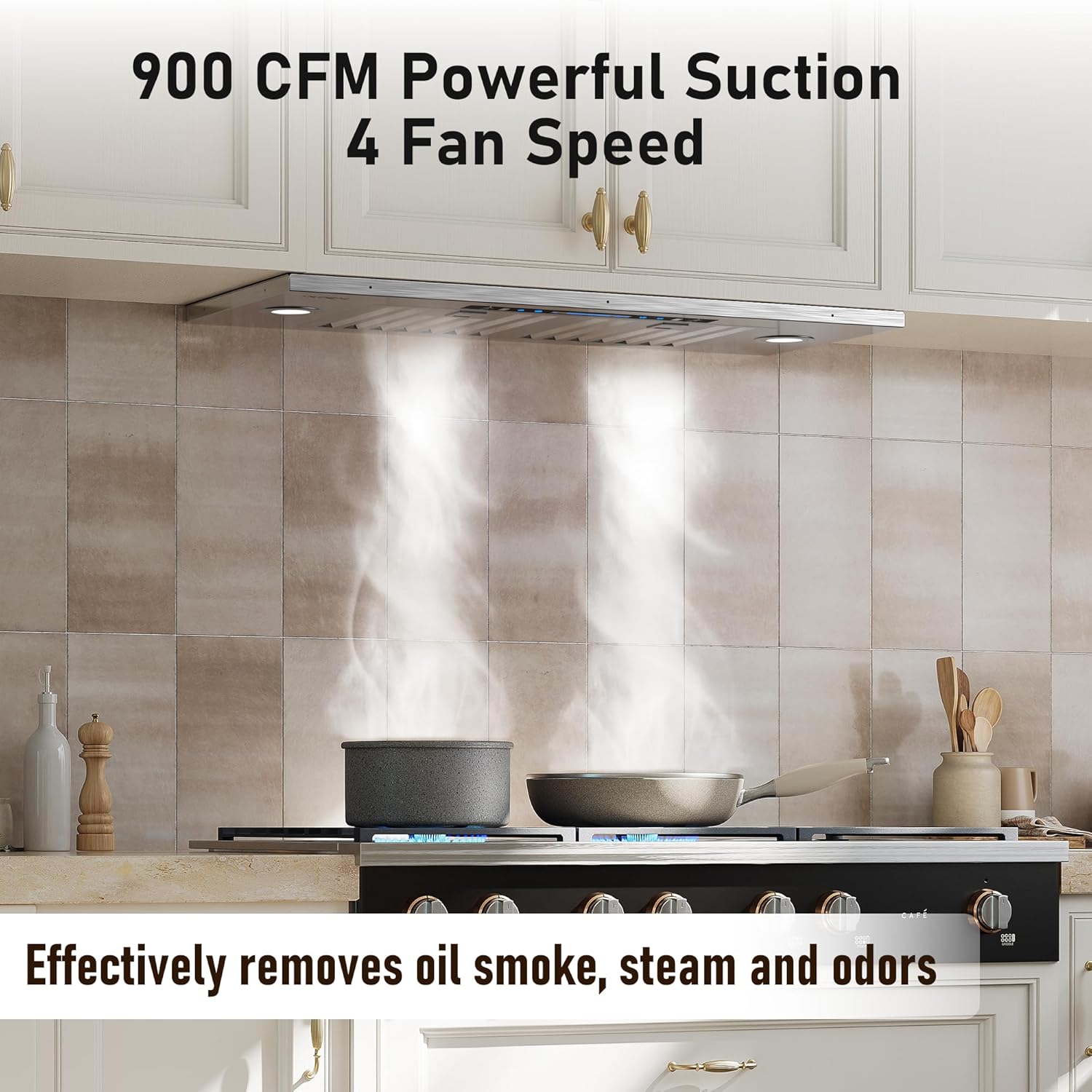 30 Inch Built-in Range Hood IKB01-30 900 CFM Ducted or Ductless Convertible 4 Speed Gesture and Touch Control Stainless Steel Insert Vent Hood