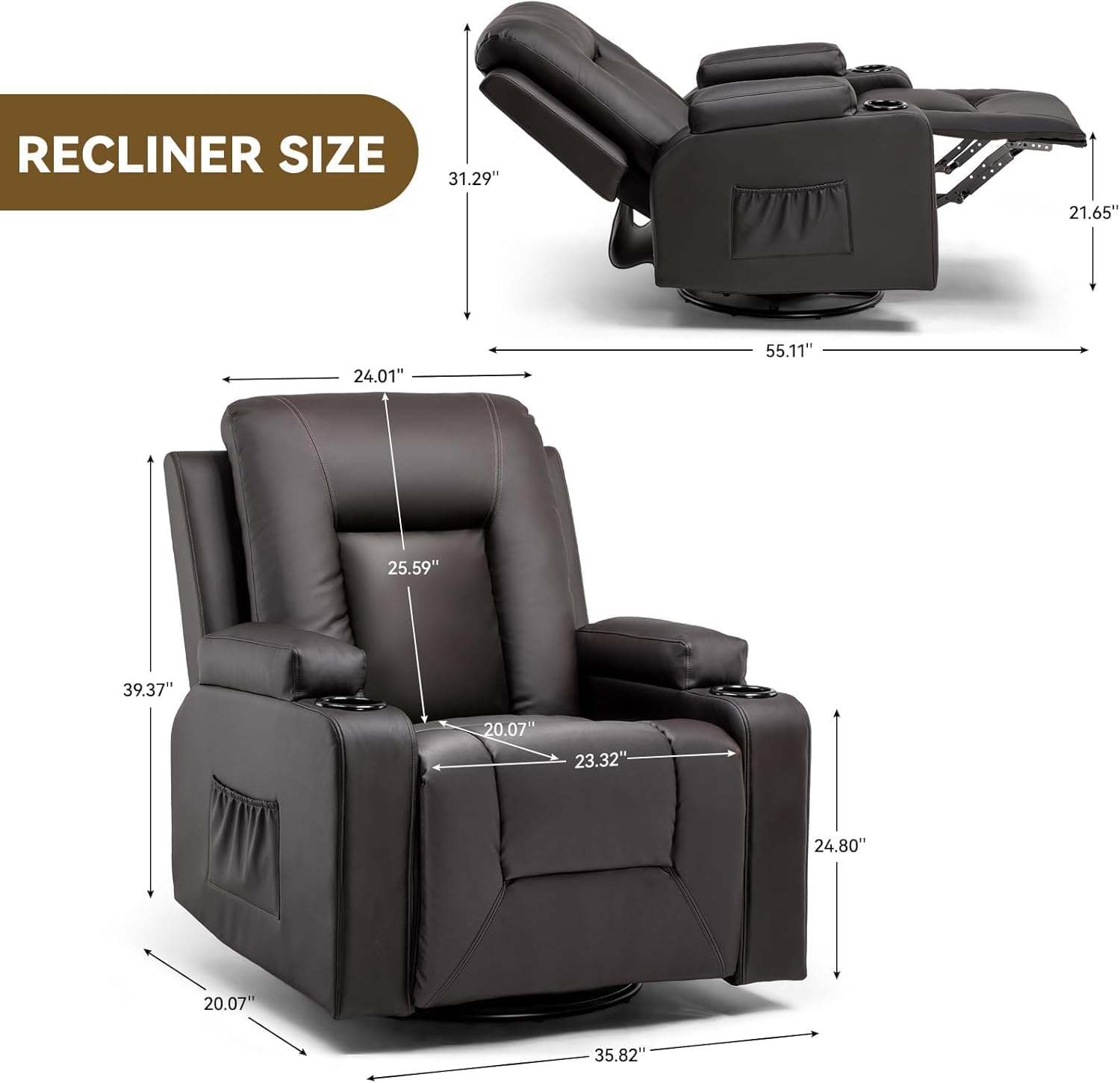 COMHOMA Recliner Chair with Massage, Heat & Cup Holders