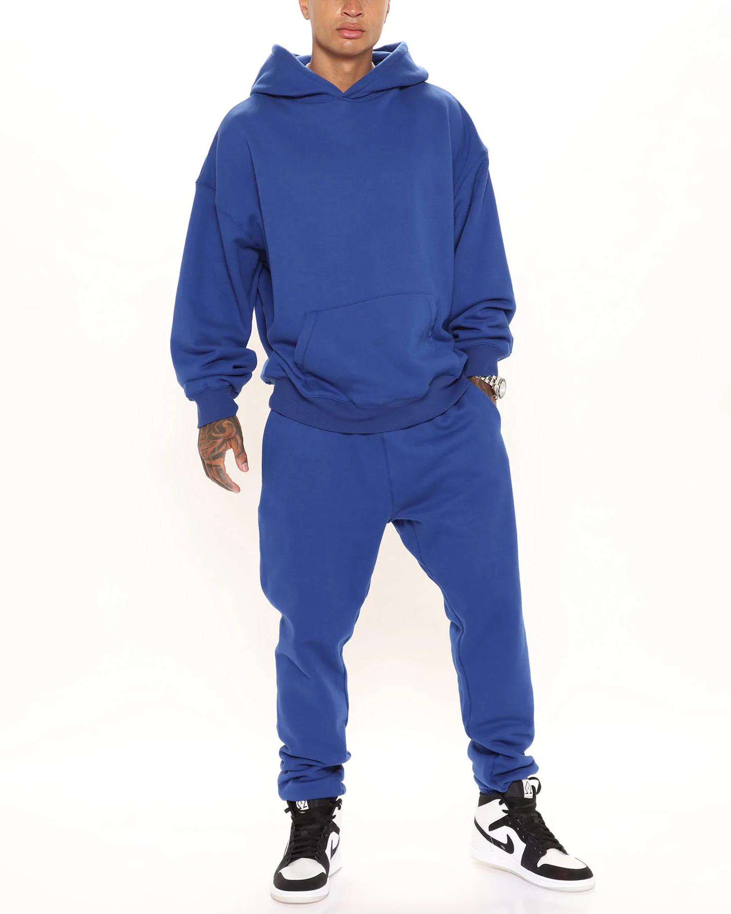 Men's Solid Navy Blue Hoodie Set