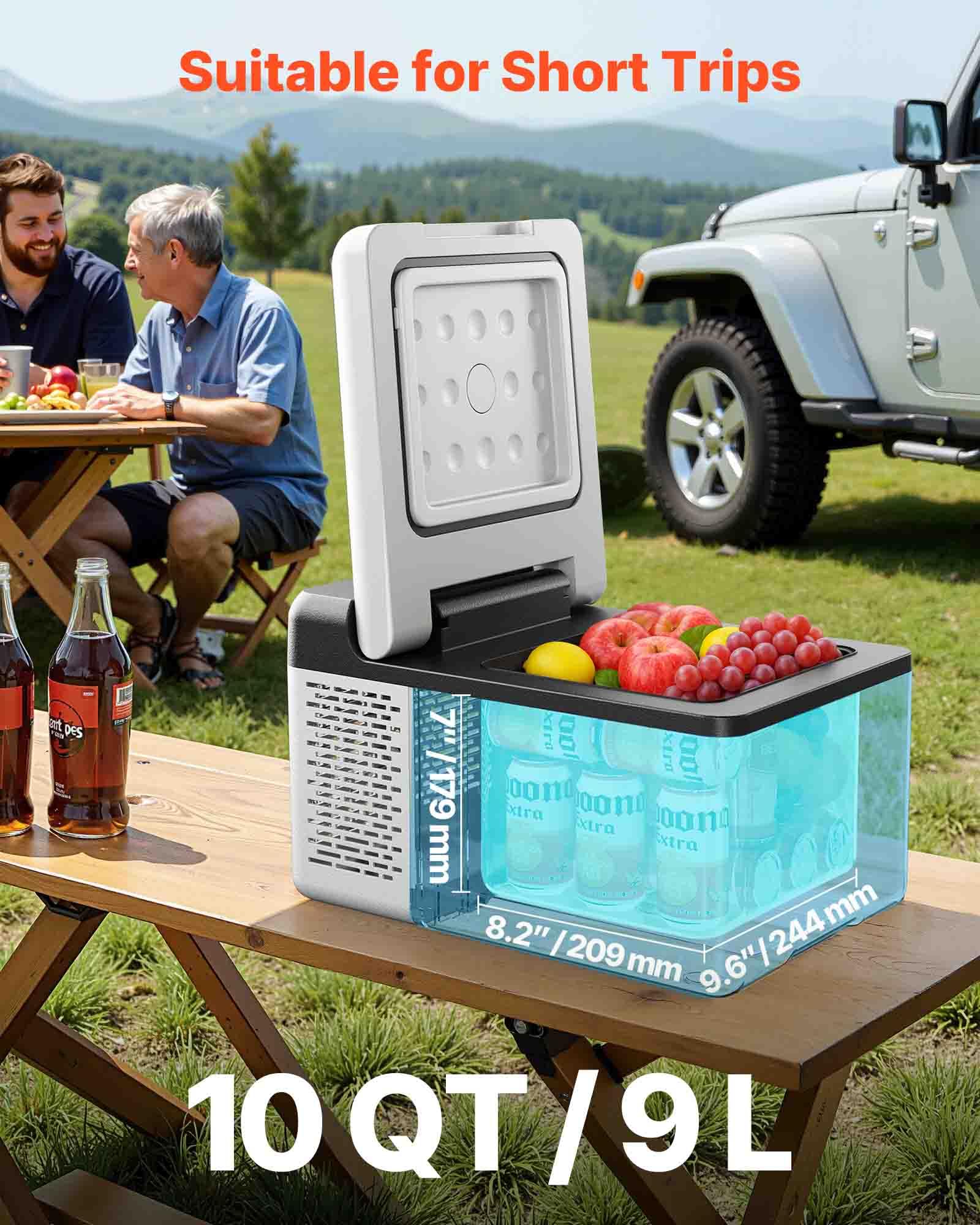 VEVOR 12V Car Refrigerator, 10 QT Portable Freezer & Cooler