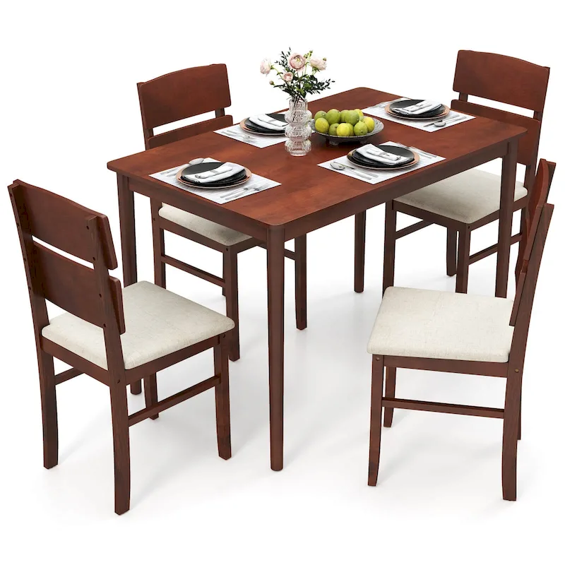 Costway 5-Piece Farmhouse Dining Table Set for 4 - Wooden Table with 4 Chairs