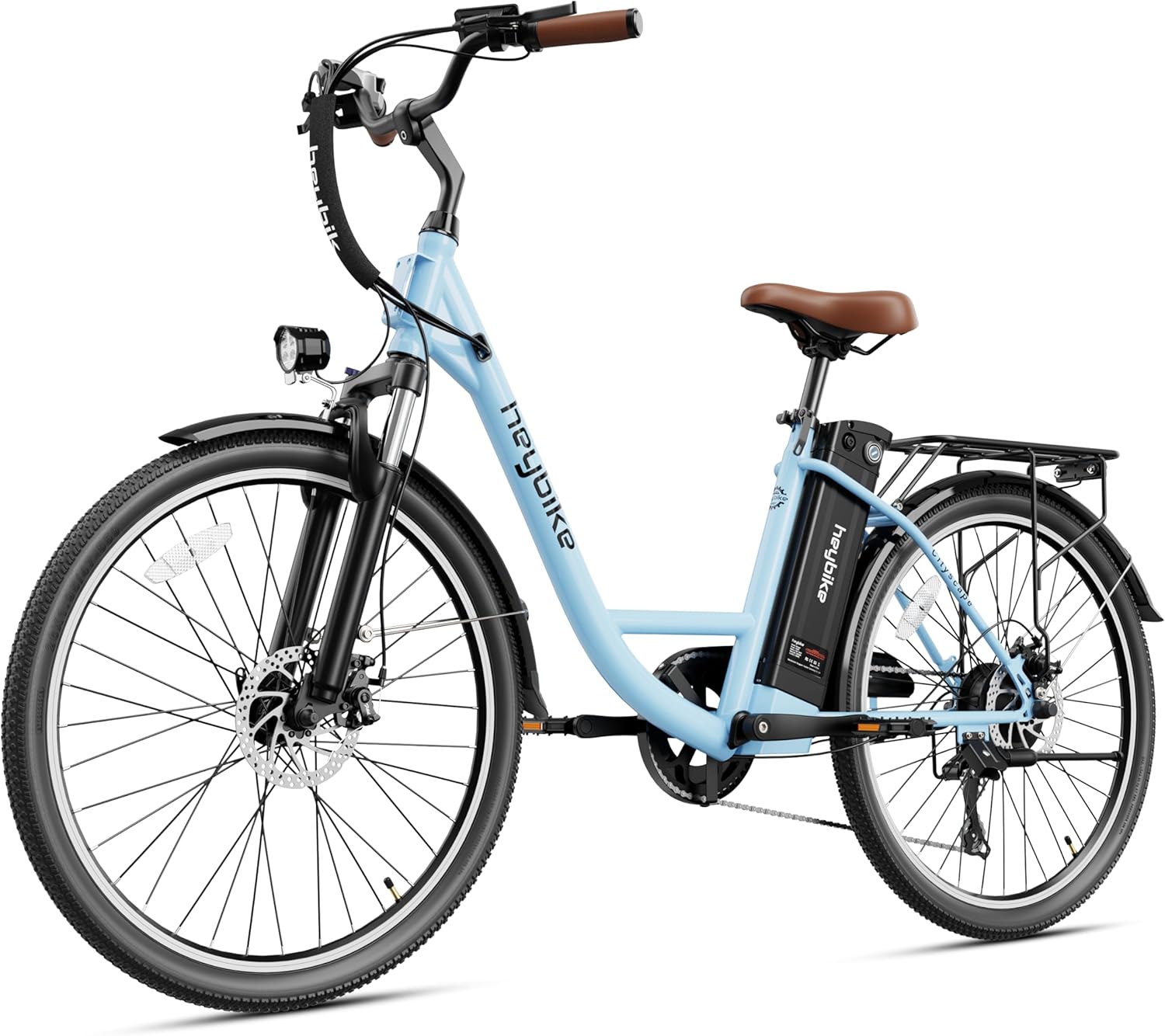 Heybike Cityscape Electric Bike 350W(Peak 500W) Electric City Cruiser Bicycle Up to 40 Miles Removable Battery, 7-Speed and Dual Shock Absorber, 26