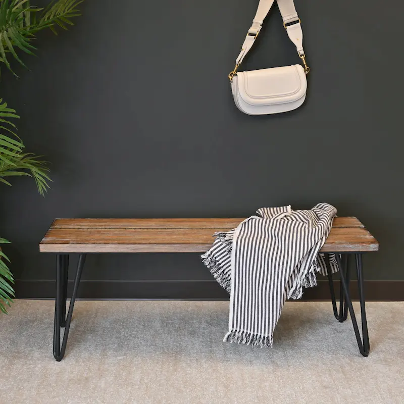Roundhill Furniture Aryven Rustic Dark Pine Industrial Dining Bench