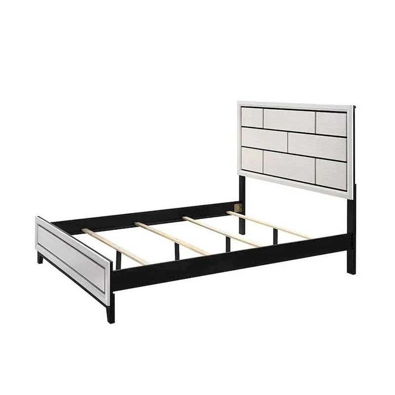 Asir Queen Bed with Geometric Panel Headboard in Modern White Wood Finish