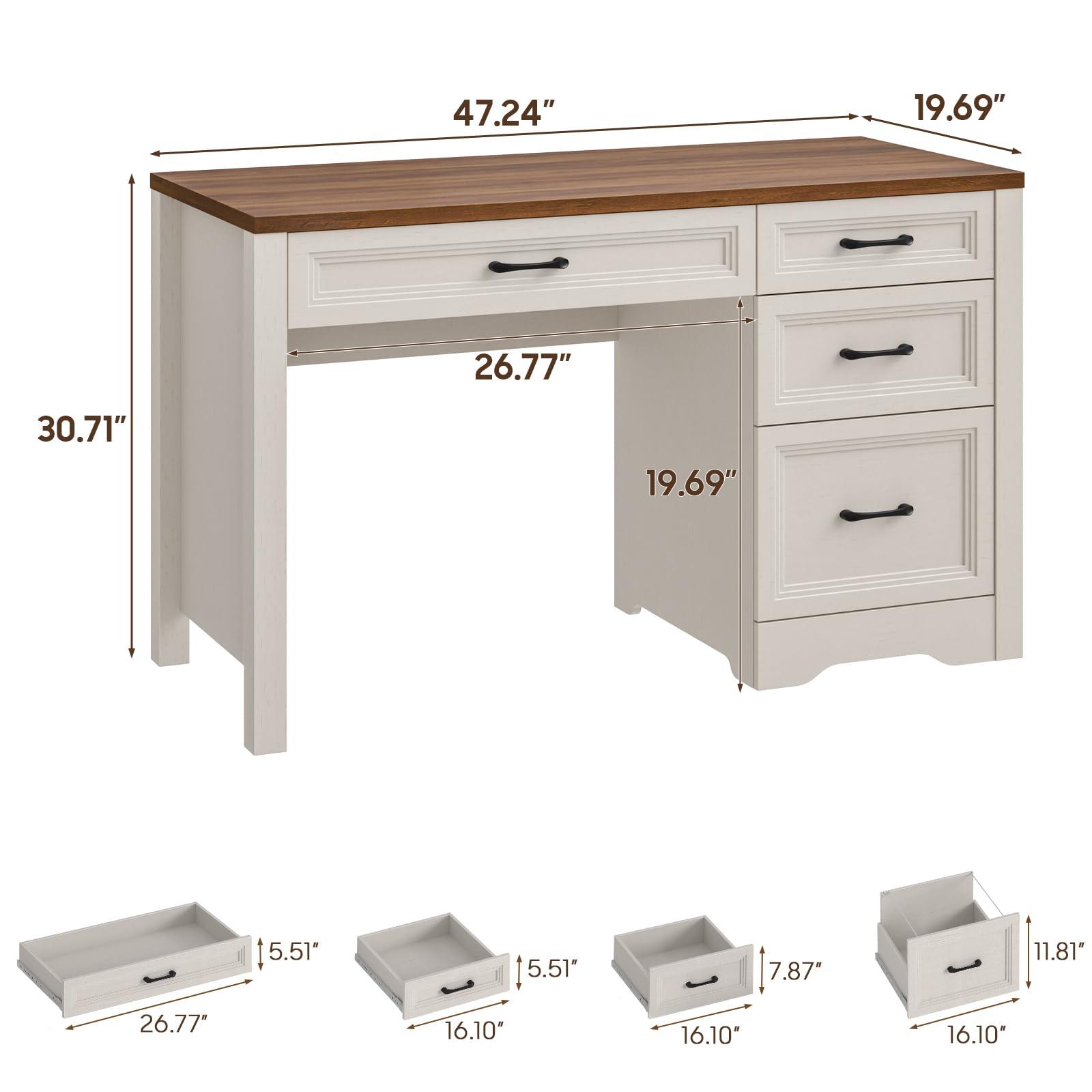 VABCHES Farmhouse Executive Desk with Storage and File Drawer