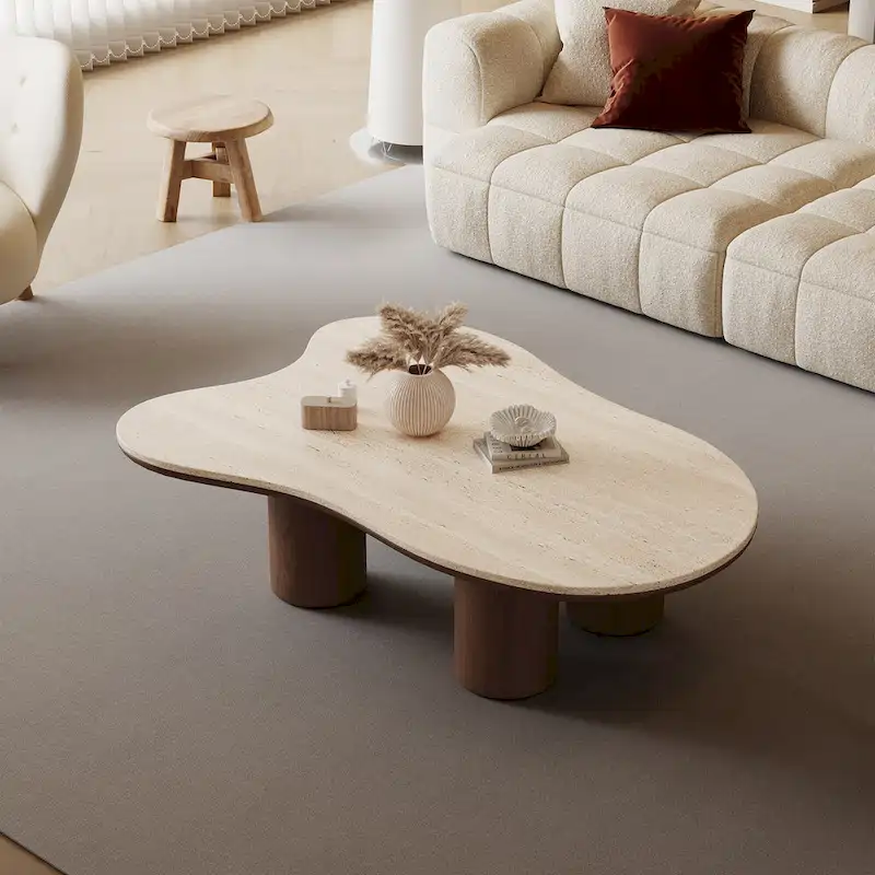 48-Inch Contemporary Cloud-Shaped Coffee Table with Matte Stone Top