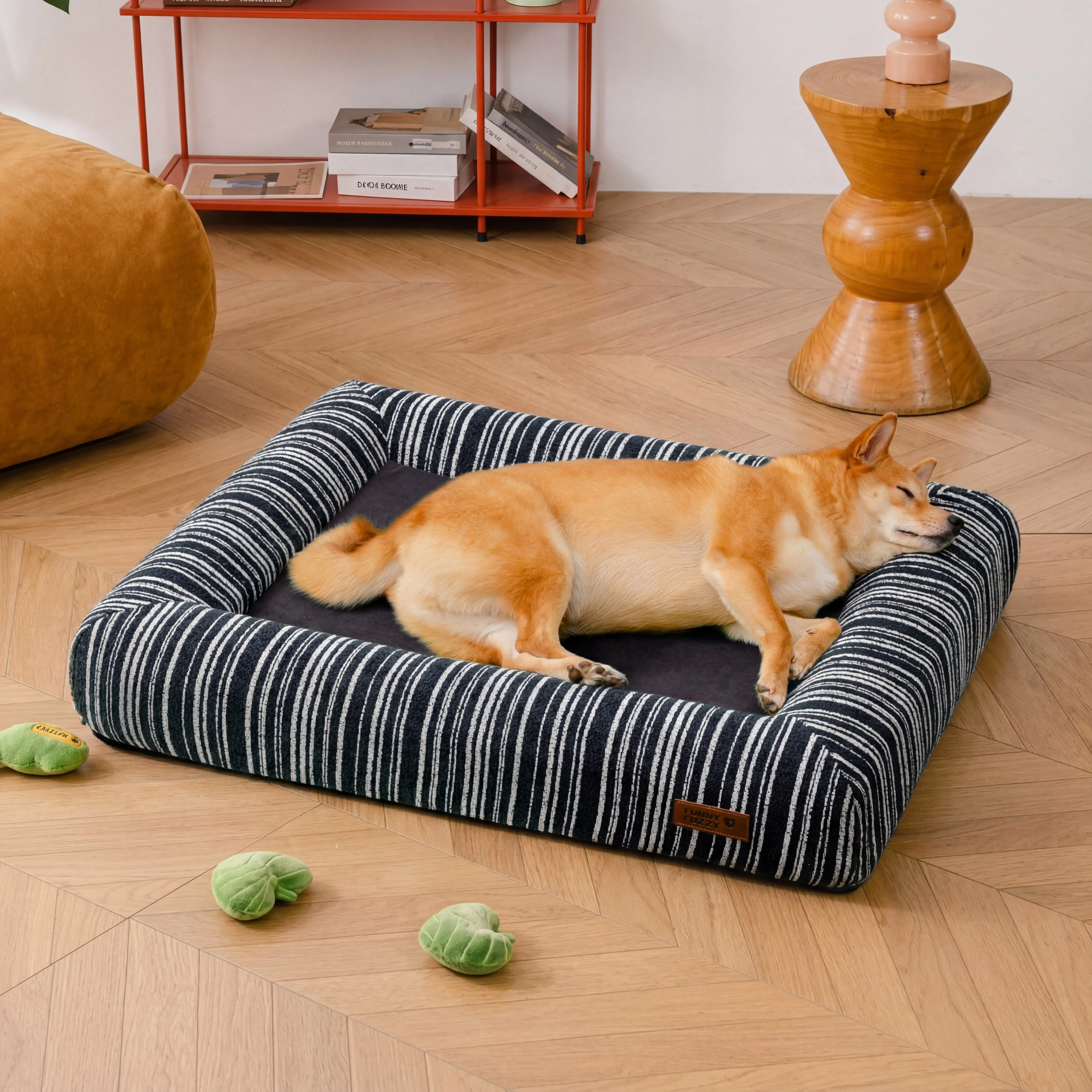 SnugNest Textured Stripe Orthopedic Dog Bed for Crate