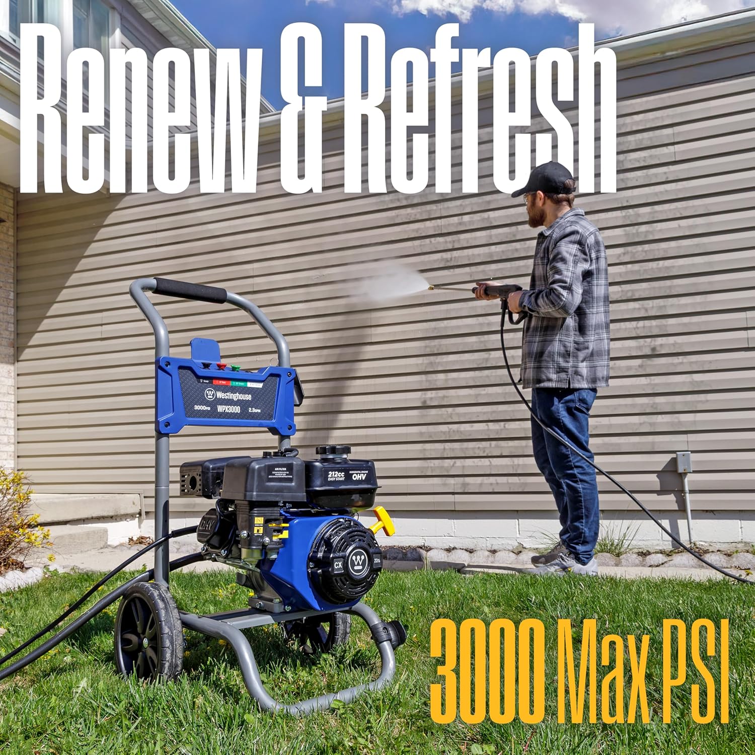 Westinghouse WPX3400 Gas Pressure Washer, 3400 PSI and 2.6 Max GPM, Onboard Soap Tank, Spray Gun and Wand, 5 Nozzle Set, for Cars/Fences/Driveways/Homes/Patios/Furniture