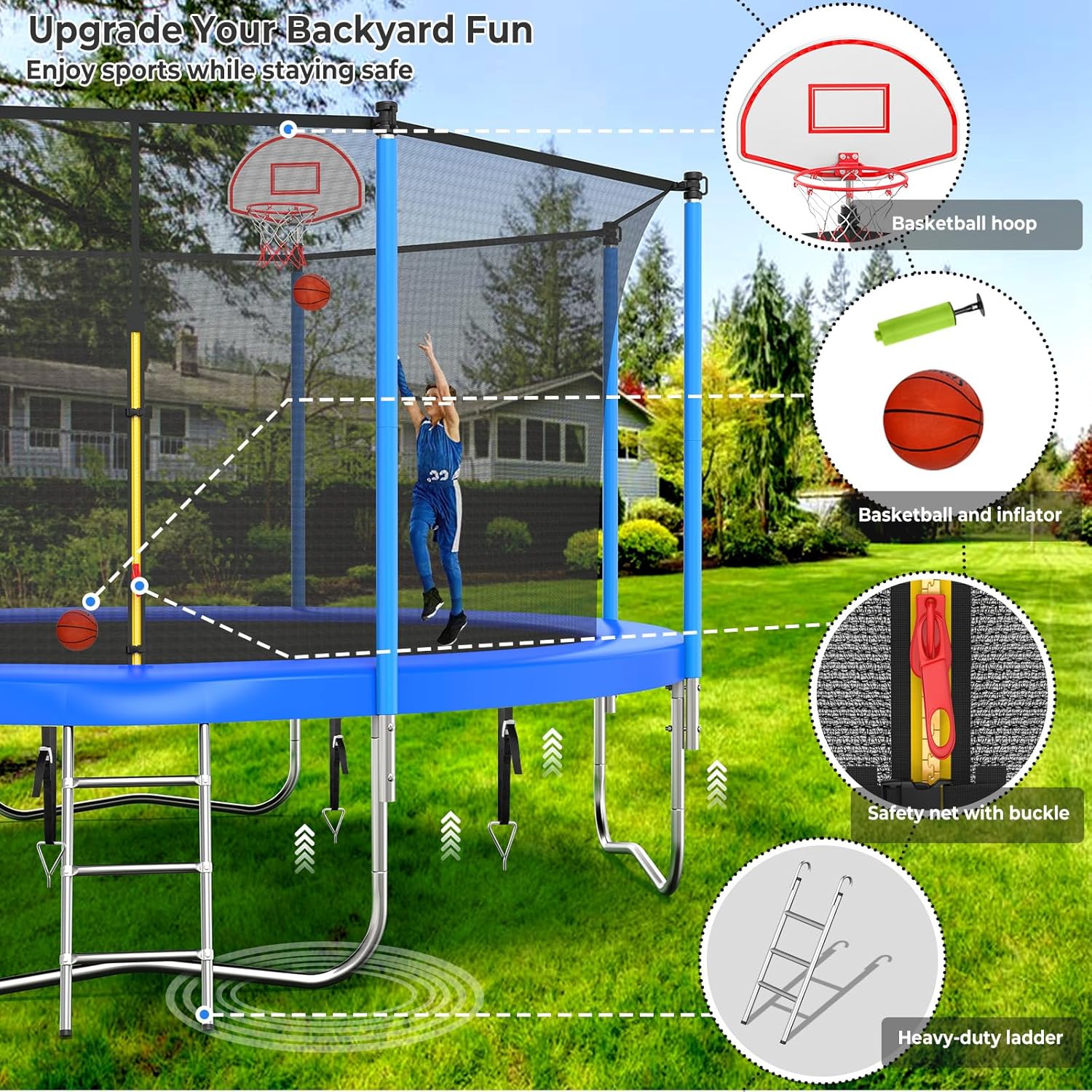 LYROMIX Upgraded 16Ft Trampoline with Basketball Hoop & Net