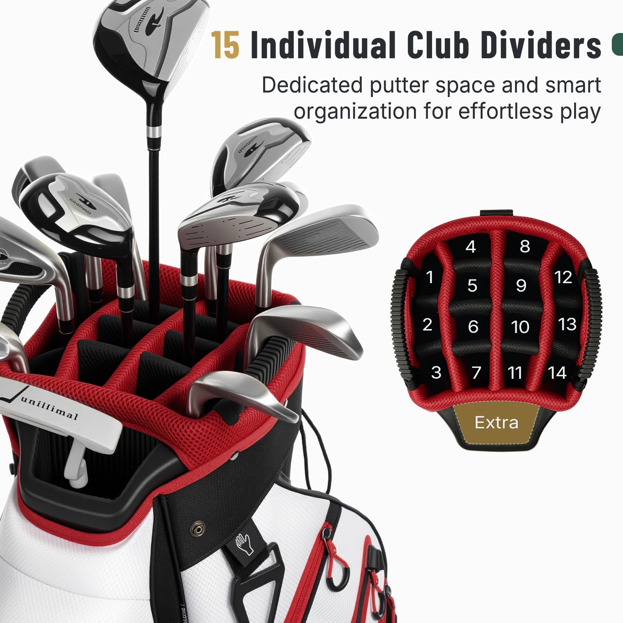 UNIHIMAL Golf Cart Bag with 15 Way Organizer & Storage