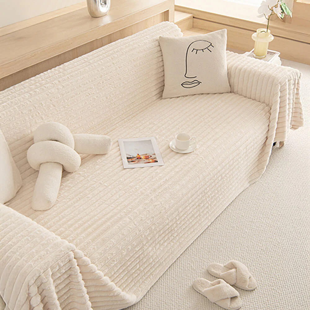 Striped Faux Rabbit Fur Multi Functional Sofa Throw Covers Couch Cover