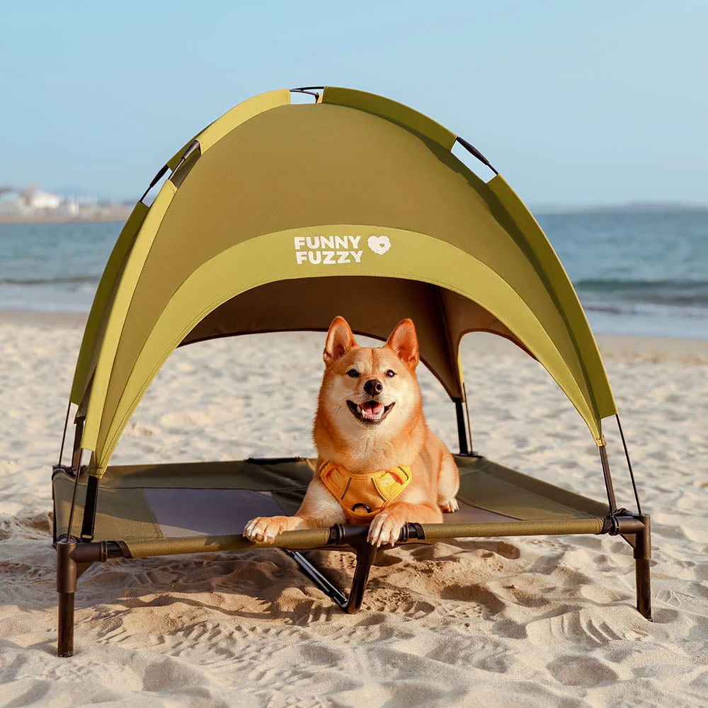 Multi-Functional Breathable Outdoor Cooling Elevated Dog Bed with Canopy Raised Dog Bed Dog Cot for Camp - PawAir