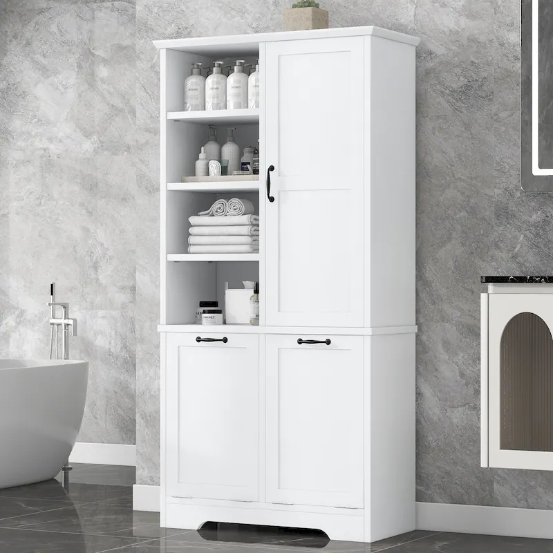 Multi-Functional Bathroom Storage Cabinet with Doors, Drawers, and Tilt-Out Laundry Hamper