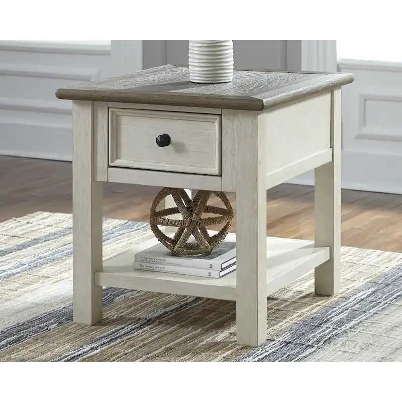 Farmhouse End Table with Drawer and Open Shelf Storage