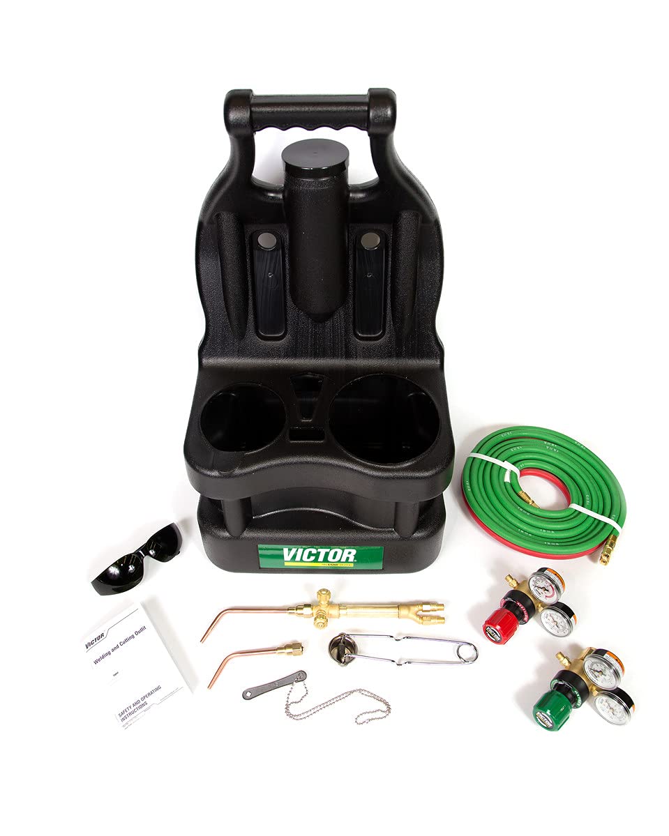 0384-0945 G150 J-P Light Duty Gas Welding Outfit Tote Kit Without Tanks, R150-200/R150-540 Gas Regulators, 103-01FP Torch Handle, Striker, 12.5' - 3/16