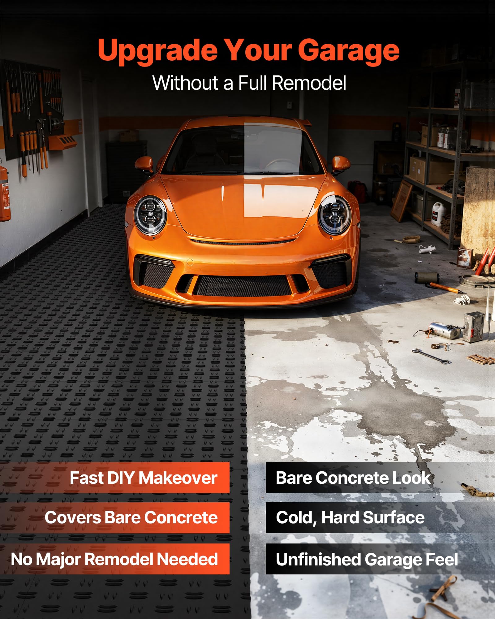 VEVOR Garage Floor Tiles 12x12 Interlocking Black 50 Pack